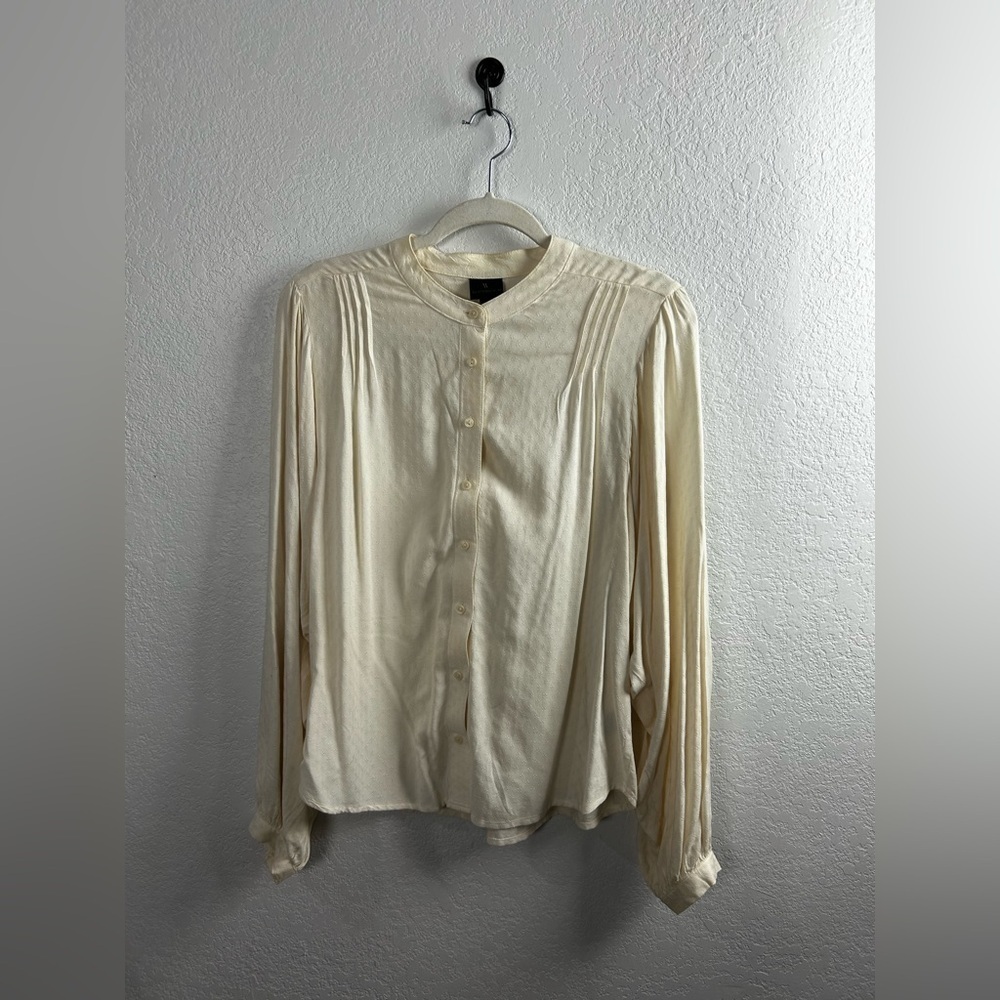 VTG Worthington Women's Ivory Long Sleeve Blouse Sz M Button Down Cottage Core